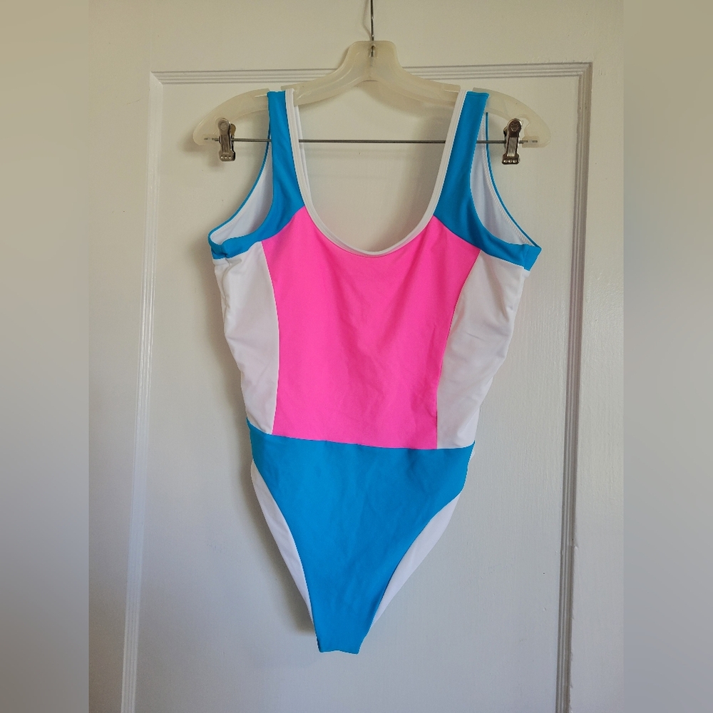 93 Playstreet Neon Color block One piece swimsuit Size Large - Picture 3 of 9